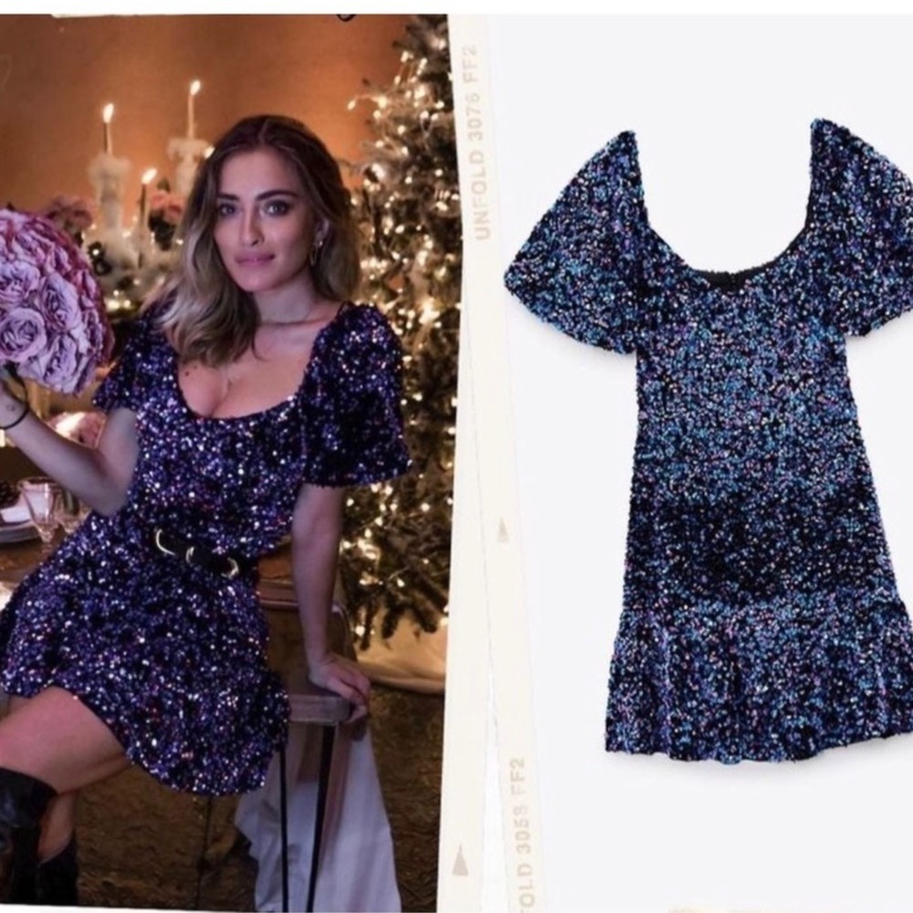 Zara sequins mini dress Size Medium bloggers favorite Multicolored